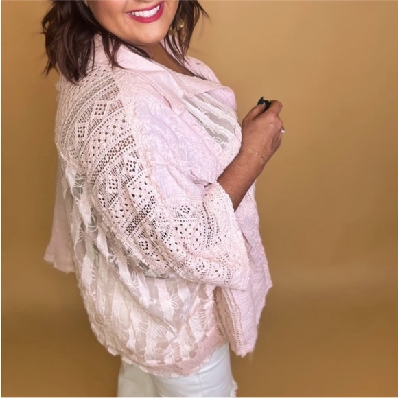 POL Mixed Fabric Button Down Patchwork Top - Picture 3 of 4